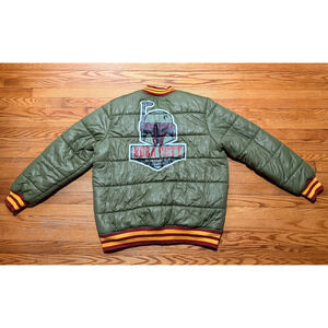 Star Wars Boba Fett Men's 2X Green Puffer Jacket Bounty Hunter Varsity Bomber